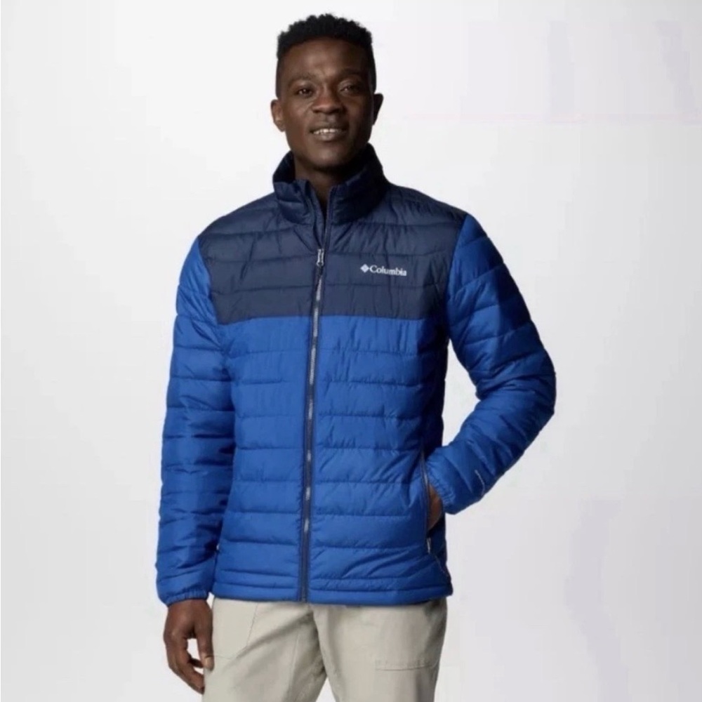 Columbia Mens Med Powder Lite Il Jacket Omni Heat Zip Pockets Puffer Blue